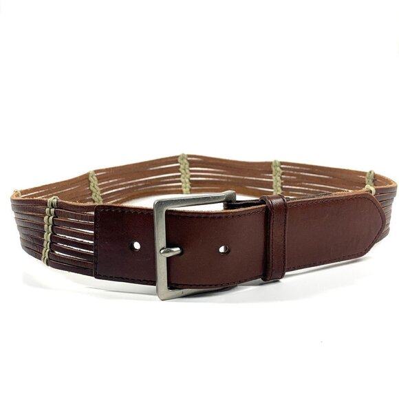 Talbots Women's Leather Belt Brown/Cream Silver Buckle Style#:6437 Size Small - Picture 1 of 11